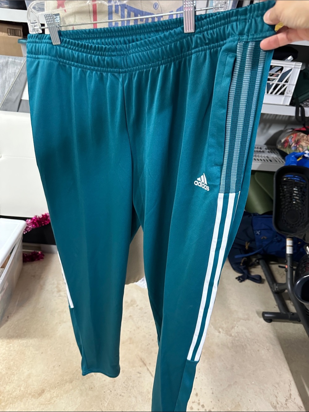 adidas Teal Track Pants with White Three-Stripes